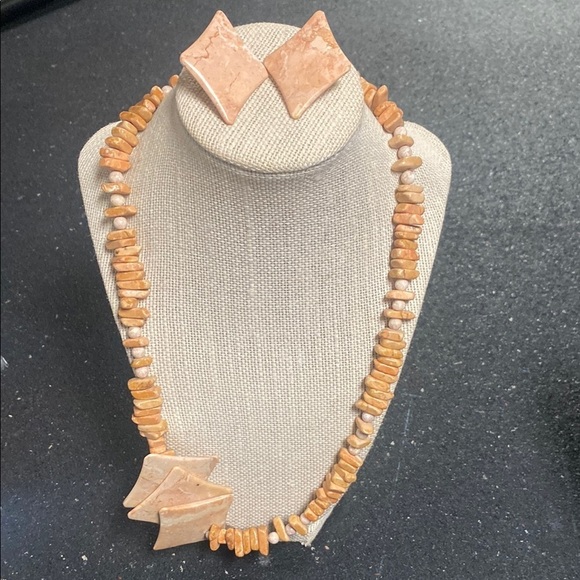 Jewelry - Elegant Tan Stone Necklace and Earring Set